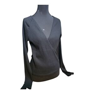 Universal Thread Black Ribbed V-Neck Wrap Sweater